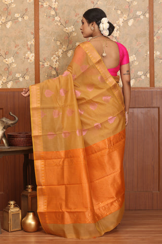 Mustard Yellow Blended Silk Cotton Saree With Running Blouse