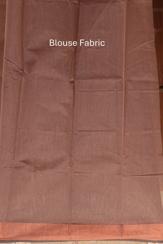 Brown Blended Silk Cotton Saree With Blue And Copper Zari Accents