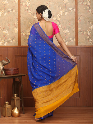 Royal Blue And Yellow Chiffon Banaras Handloom Saree