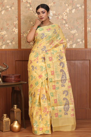 Yellow Colour Kota Patola Banarasi With Multicolour Weaves