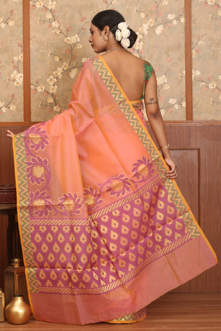 Sunset Pink Supernet Banarasi With Multicolour Weaves