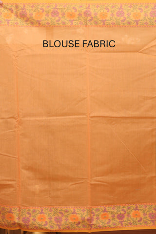 Light Orange Supernet Banarasi With Floral Border
