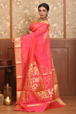 Sunset Pink Mercerised Cotton Banarasi With Grand Pallu