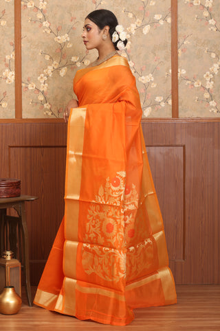Orange Mercerised Cotton Banarasi With Grand Pallu