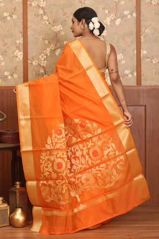 Orange Mercerised Cotton Banarasi With Grand Pallu