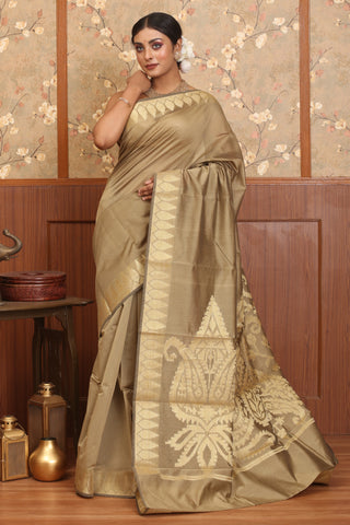 Brown Mercerised Cotton Banarasi With Grand Pallu