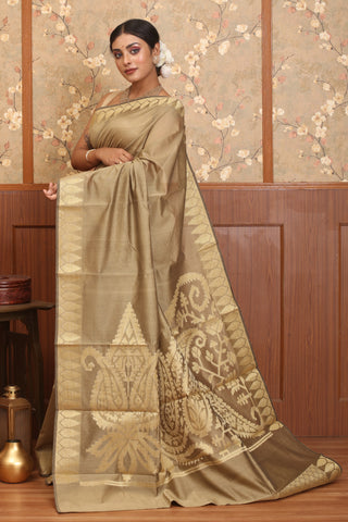 Brown Mercerised Cotton Banarasi With Grand Pallu