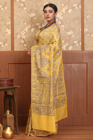 Yellow Mercerised Cotton Banarasi With Jamdani Inspired Weaves