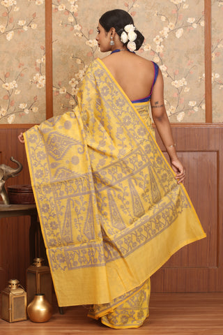 Yellow Mercerised Cotton Banarasi With Jamdani Inspired Weaves
