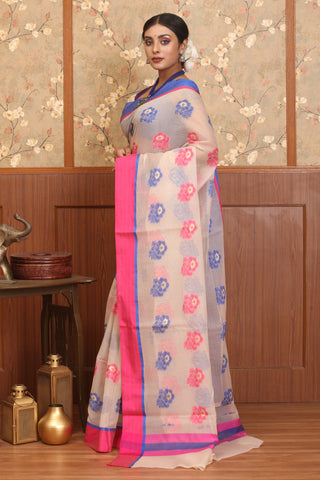 Off White Supernet Banarasi With Floral Butas