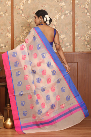 Off White Supernet Banarasi With Floral Butas