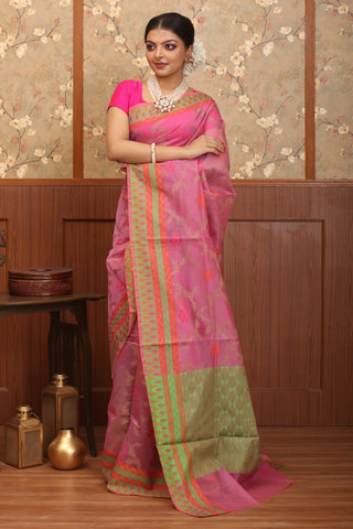 Pink-Pistachio Green Supernet Patola Banarasi