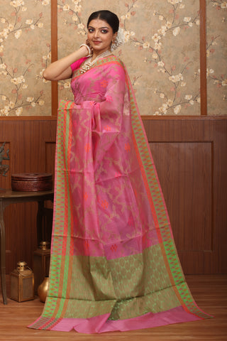Pink-Pistachio Green Supernet Patola Banarasi