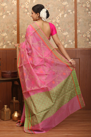 Pink-Pistachio Green Supernet Patola Banarasi