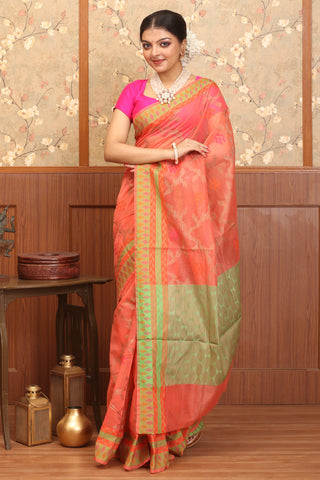 Dark Peach-Pistachio Green Supernet Banarasi