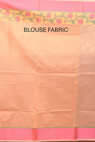 Peach-Fuchsia Mercerised Cotton Banarasi With Floral Border