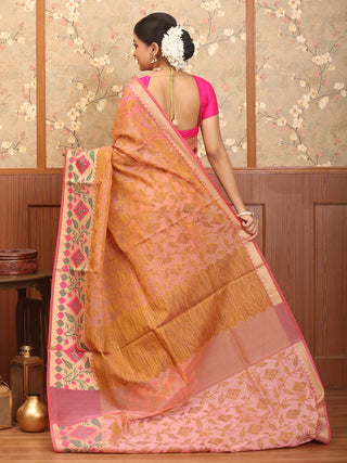 Pink Supernet Banarasi With Jamdani Inspired Weaves And Moonga Paithani Border