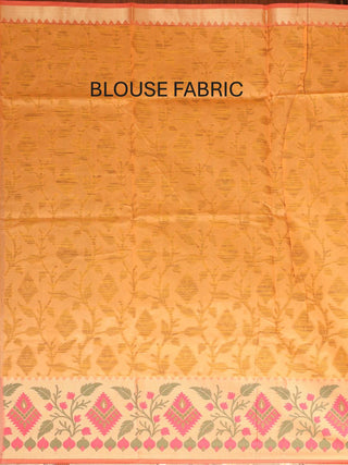 Peach Supernet Banarasi With Jamdani Inspired Weaves And Moonga Paithani Border