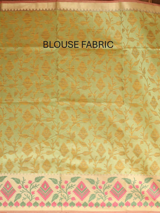 Pistachio Green Supernet Banarasi With Jamdani Inspired Weaves And Moonga Paithani Border