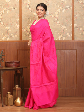 Fuchsia Mercerised Cotton Banarasi With Self Coloured Jamdani Weaves
