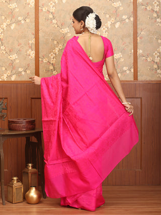 Fuchsia Mercerised Cotton Banarasi With Self Coloured Jamdani Weaves