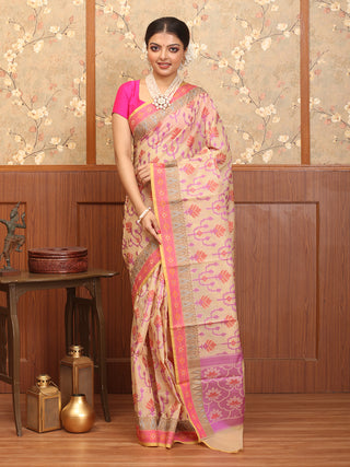 Cream Supernet Banarasi With Jamdani Inspired Weaves