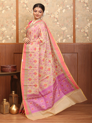 Cream Supernet Banarasi With Jamdani Inspired Weaves