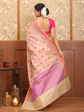Cream Supernet Banarasi With Jamdani Inspired Weaves
