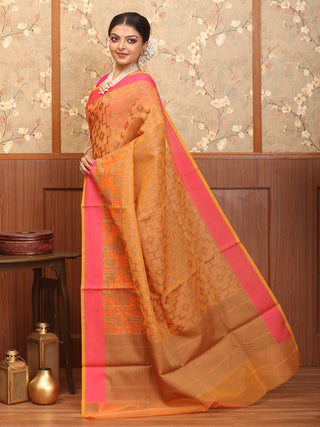 Orange-Fuchsia Supernet Banarasi With Patola Inspired Weaves