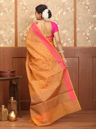 Orange-Fuchsia Supernet Banarasi With Patola Inspired Weaves