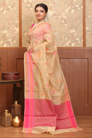 Sandal Colour Supernet Banarasi With Jamdani Inspired Weaves