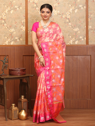 Pink Mercerised Cotton Banarasi With Grand Body Border Pallu
