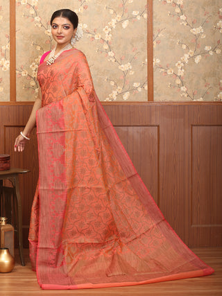 Peach Mercerised Cotton Fancy Patola Banarasi