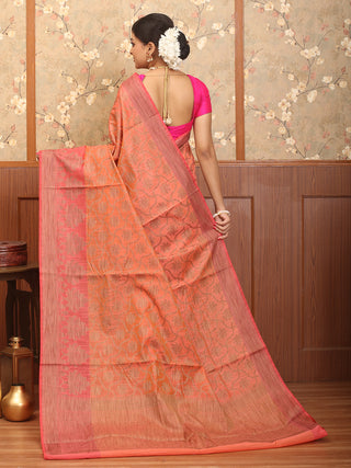 Peach Mercerised Cotton Fancy Patola Banarasi