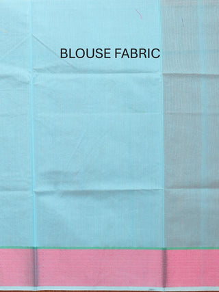 Blue-Fuchsia Mercerised Cotton Banarasi With Floral Border