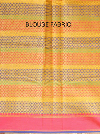 Yellow-Fuchsia Supernet Banarasi With Multicolour Floral Jaal