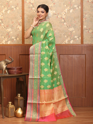 Green Cotton Silk Banarasi With Grand Body, Border And Pallu
