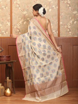 Beige Mercerised Cotton Banarasi With "Tree of Life" Butas