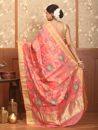 Pink Pure Tissue Patola Banarasi With Multicolour Floral Jaal