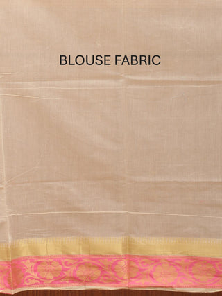 Cream-Fuchsia Mercerised Cotton Banarasi With Floral Patola Jaal