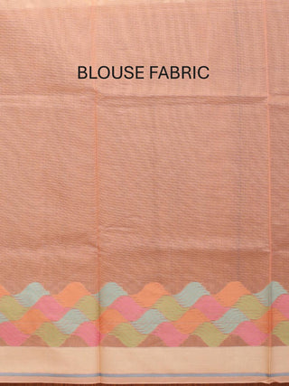 Peach Supernet Banarasi With Geometric Multicolour Border