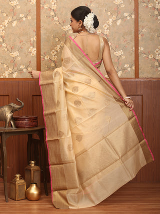 Sandal Colour Cotton Silk Banarasi With Antique Gold Border And Butas