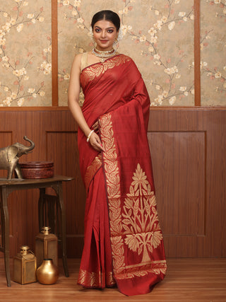 Maroon Mercerised Cotton Banarasi With Grand Pallu