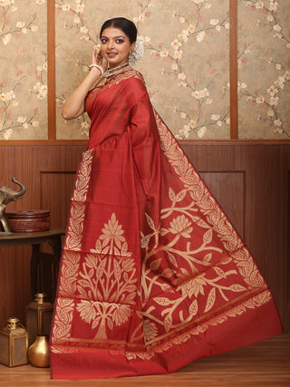 Maroon Mercerised Cotton Banarasi With Grand Pallu