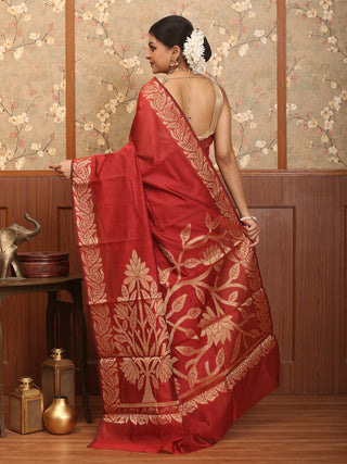 Maroon Mercerised Cotton Banarasi With Grand Pallu