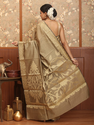 Brown Mercerised Cotton Banarasi With Grand Pallu