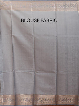 Off White Mercerised Cotton Banarasi With Greyish Blue Border And Floral Butas