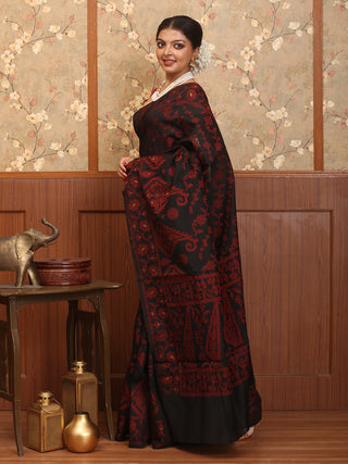 Black And Red Mercerised Cotton Banarasi With Jamdani Inspired Weaves