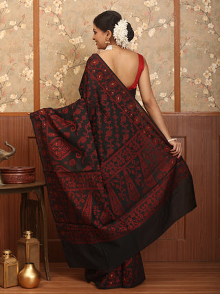 Black And Red Mercerised Cotton Banarasi With Jamdani Inspired Weaves