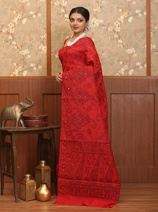 Red Mercerised Cotton Banarasi With Jamdani Inspired Weaves